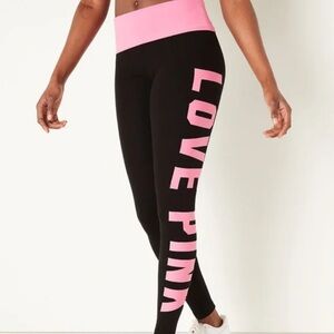 Y2K PINK Victoria's Secret Black Skinny Leggings with Pink Lettering